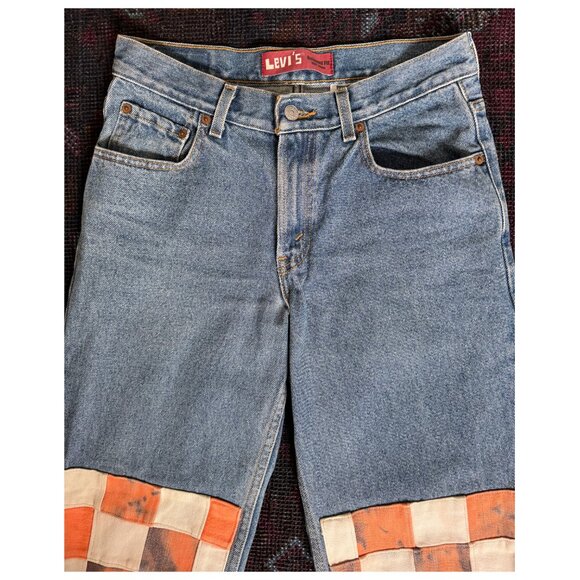 Levi's 550 MARCHÉ x HOUSE OF TAME Checker Patchwork Jeans | 29 W 29 L | Blue - Picture 3 of 7